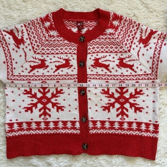 Dec. 25th Cardigan Womens Christmas Holiday Sweater Fair Isle Red White XL - Picture 9 of 11
